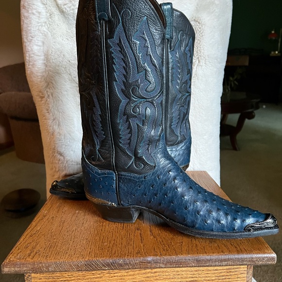 Genuine Indigo Blue Ostrich Cowboy Boots - Picture 5 of 8